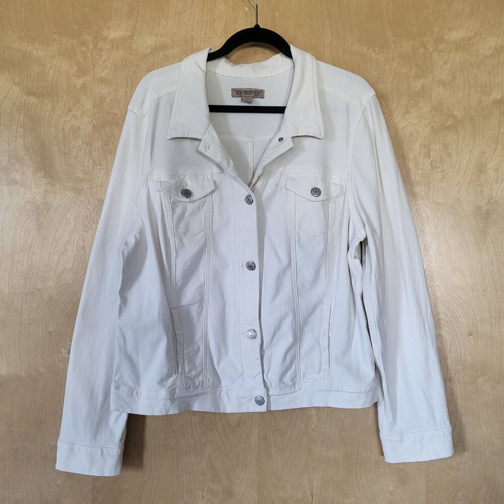 Vintage America Stretchy Denim Trucker Jacket Cream Size XL